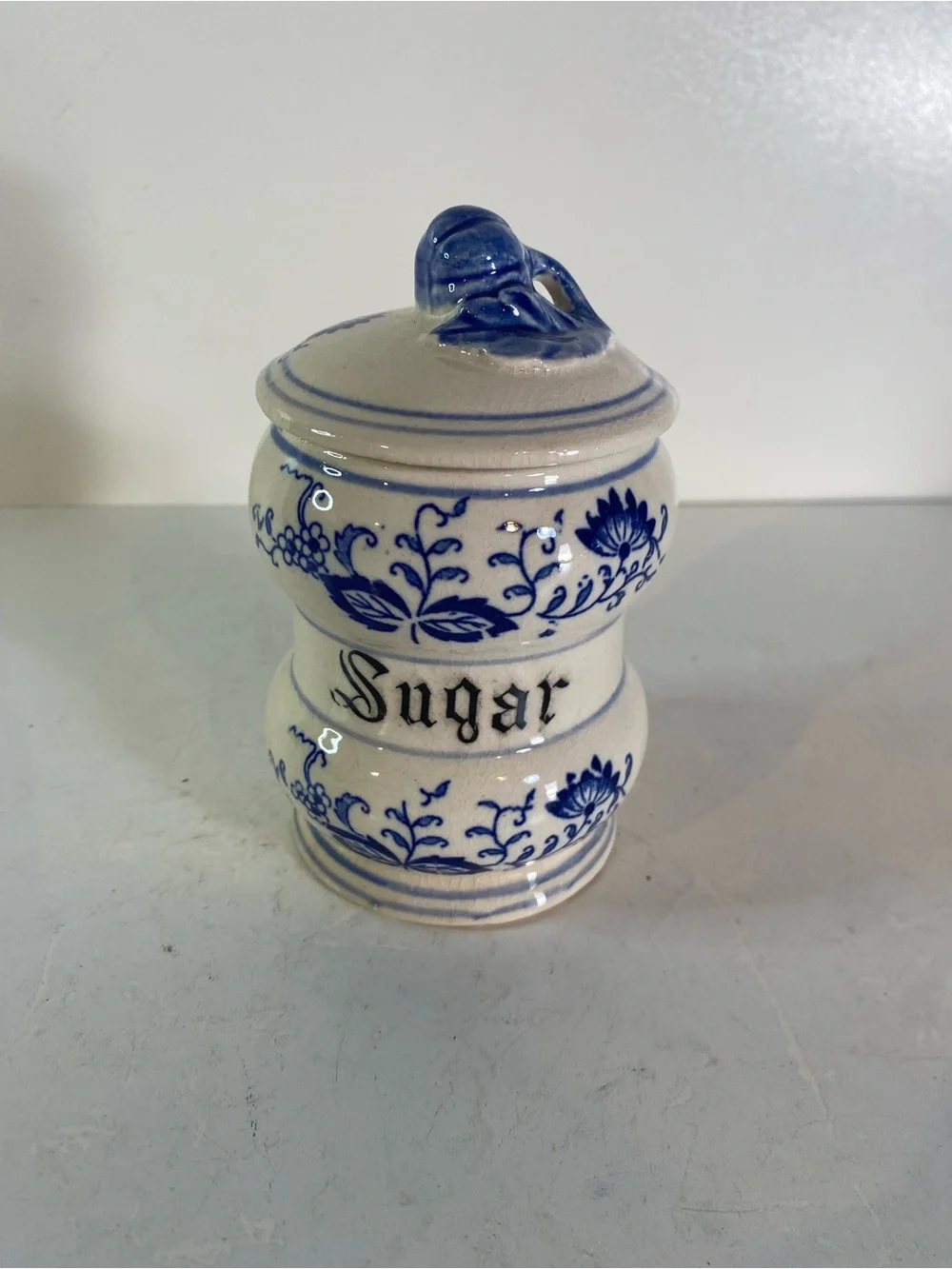Arnart “Blue Onion” Sugar Jar With Lid  5” Height Japan Mark